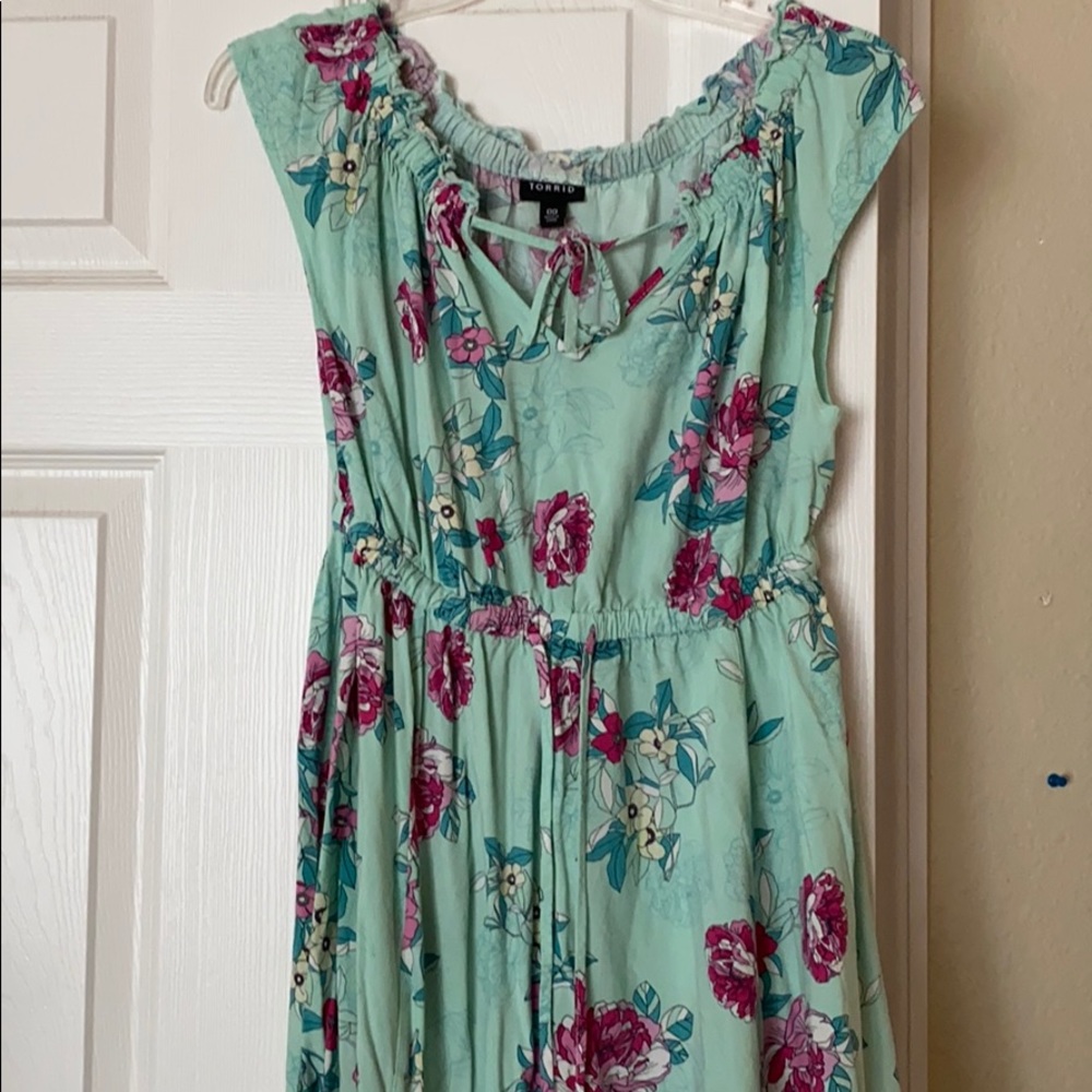 Mint green floral patterned dress
